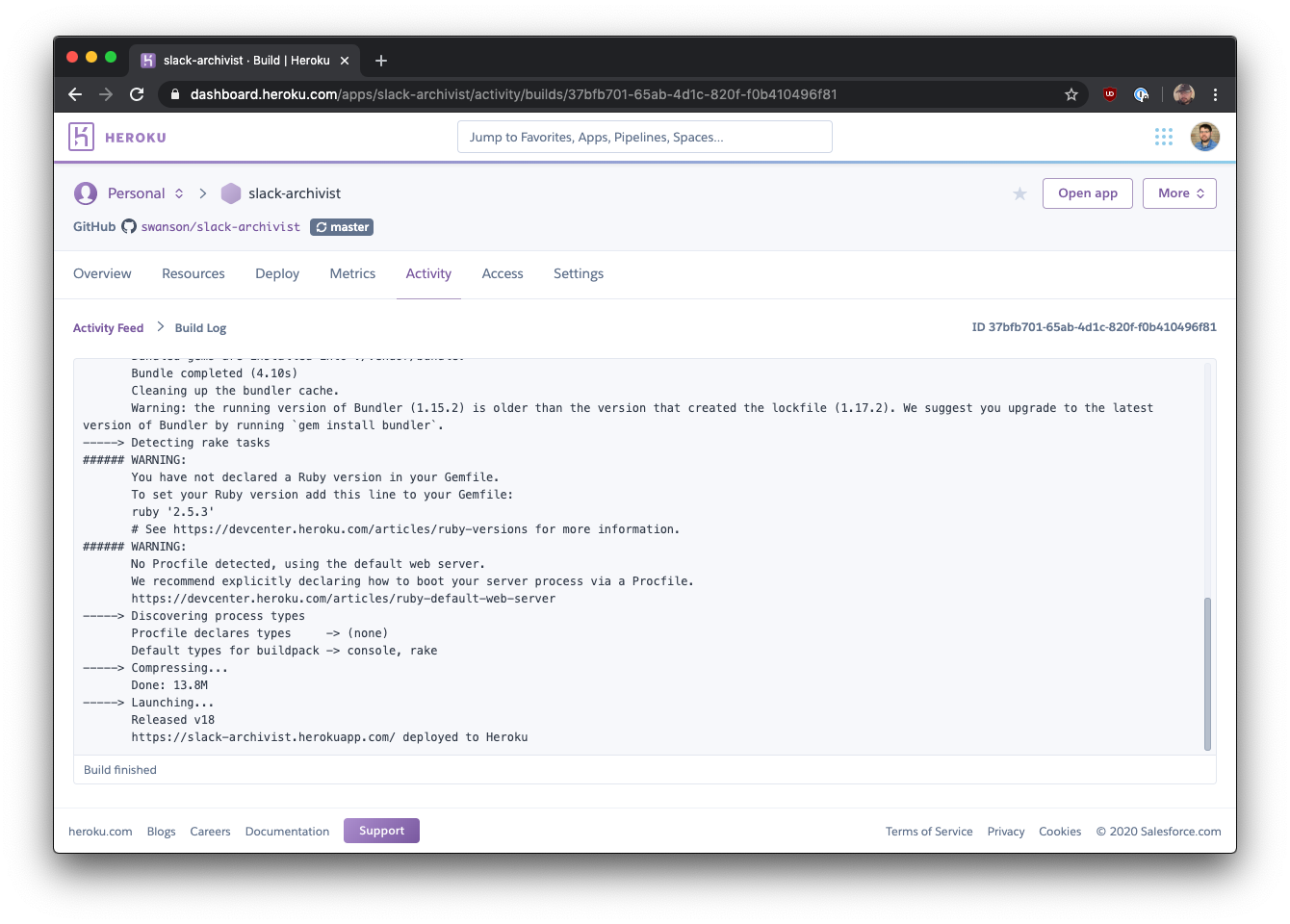 Heroku Build Log