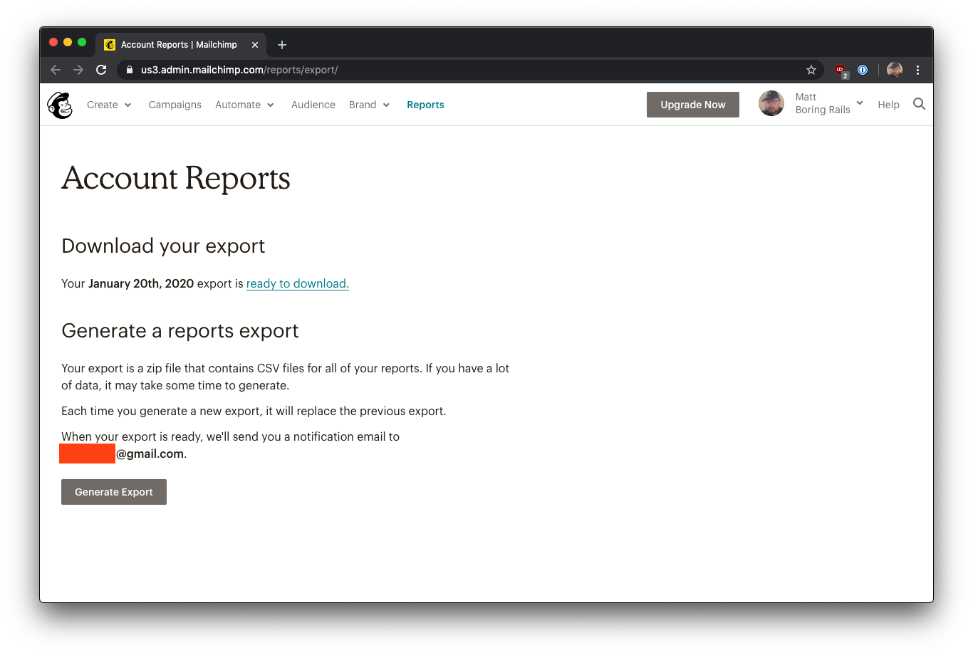 Mailchimp Example: Download Report